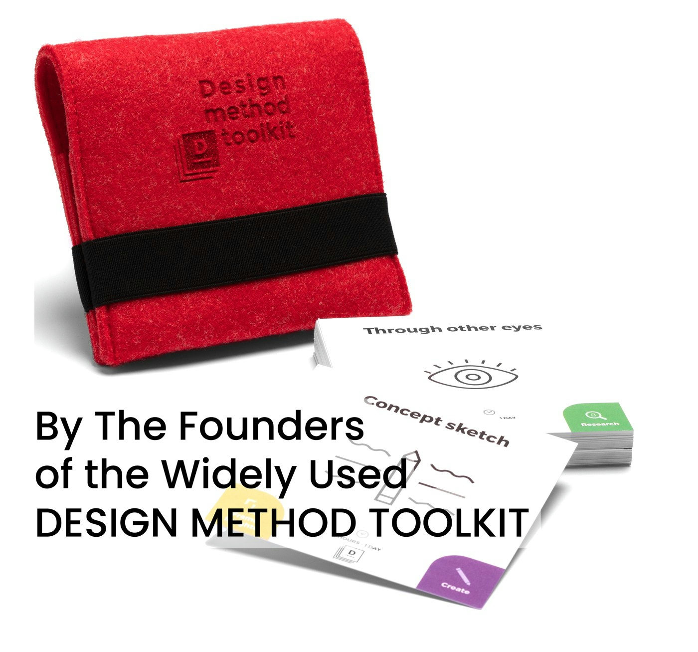 The Design Method Toolkit card deck in its red felt pouch